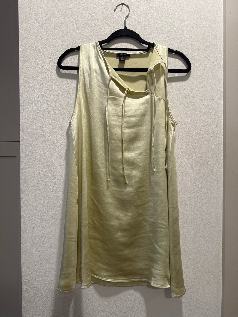 Nasty Gal Satin Cutout Tie Mini Dress Butter Lime Citrus Shift Dress Size US 4